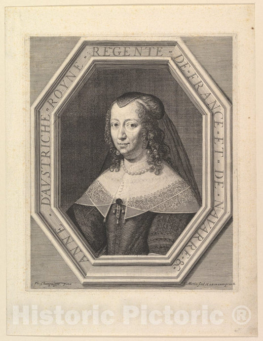 Art Print : Jean Morin - Anne d'Autriche, Reine de France, en deuil de Cour : Vintage Wall Art