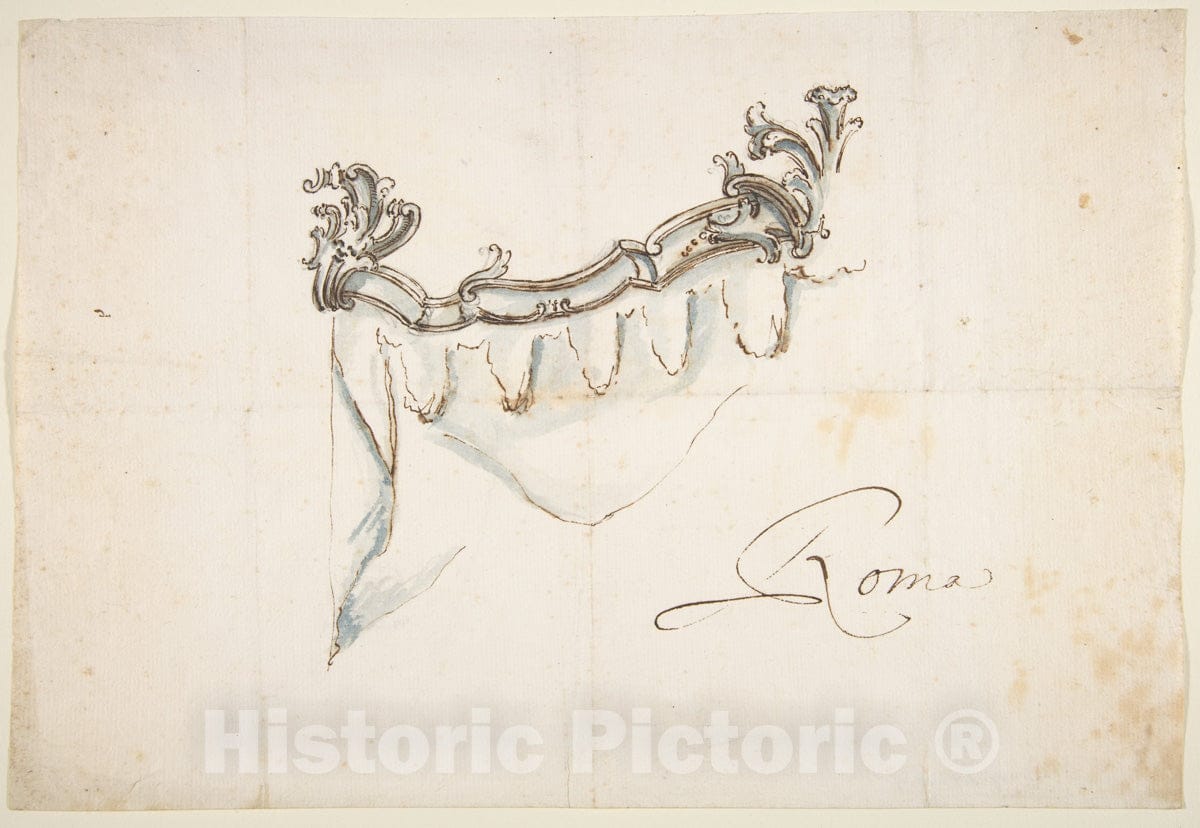 Art Print : Giovanni Battista Natali III - Design for a Crest with Drapery (The Upper Part of a Canopy or Window Treatment) : Vintage Wall Art