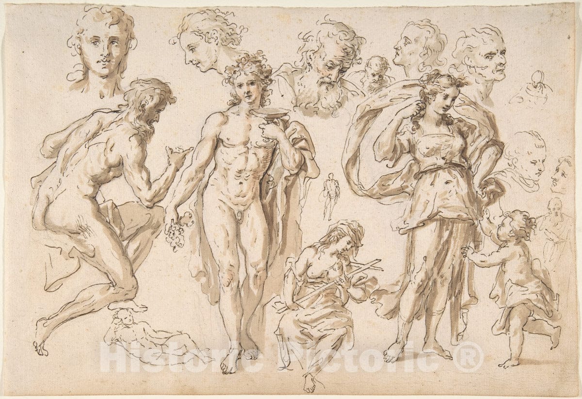 Art Print : Bartholomaeus Ignaz Weiss - Recto: Figure and Head-Studies (Including Bacchus)