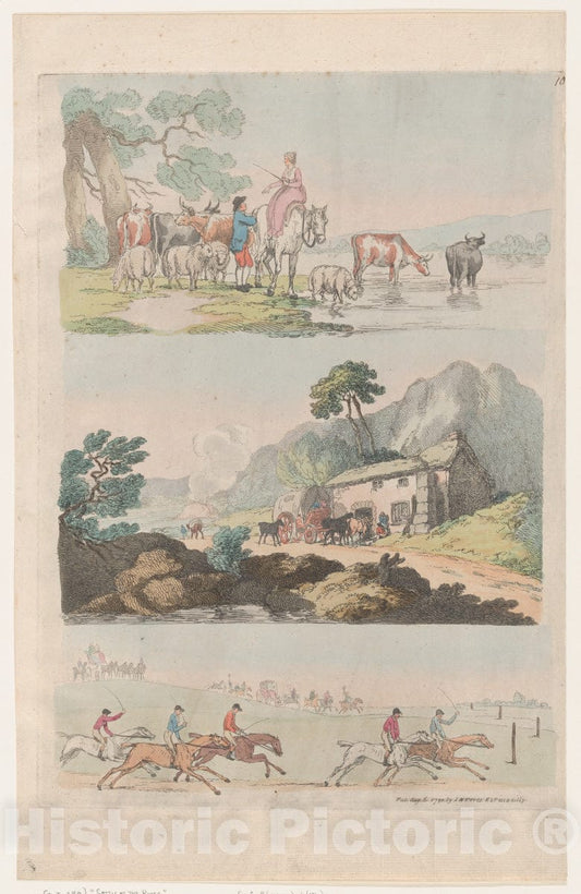 Art Print : Thomas Rowlandson - Cattle at The River : Vintage Wall Art