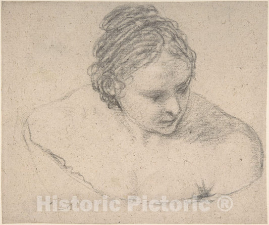 Art Print : Spanish, 17th Century - Bust of a Woman Looking Right : Vintage Wall Art