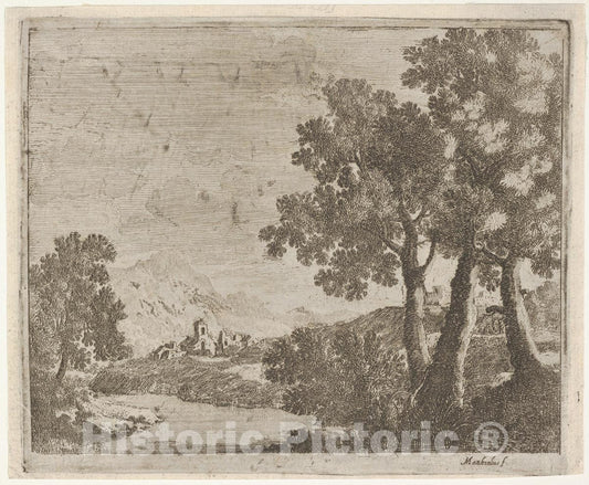 Art Print : Lodovico Mattioli - Landscape with a Distant Village : Vintage Wall Art
