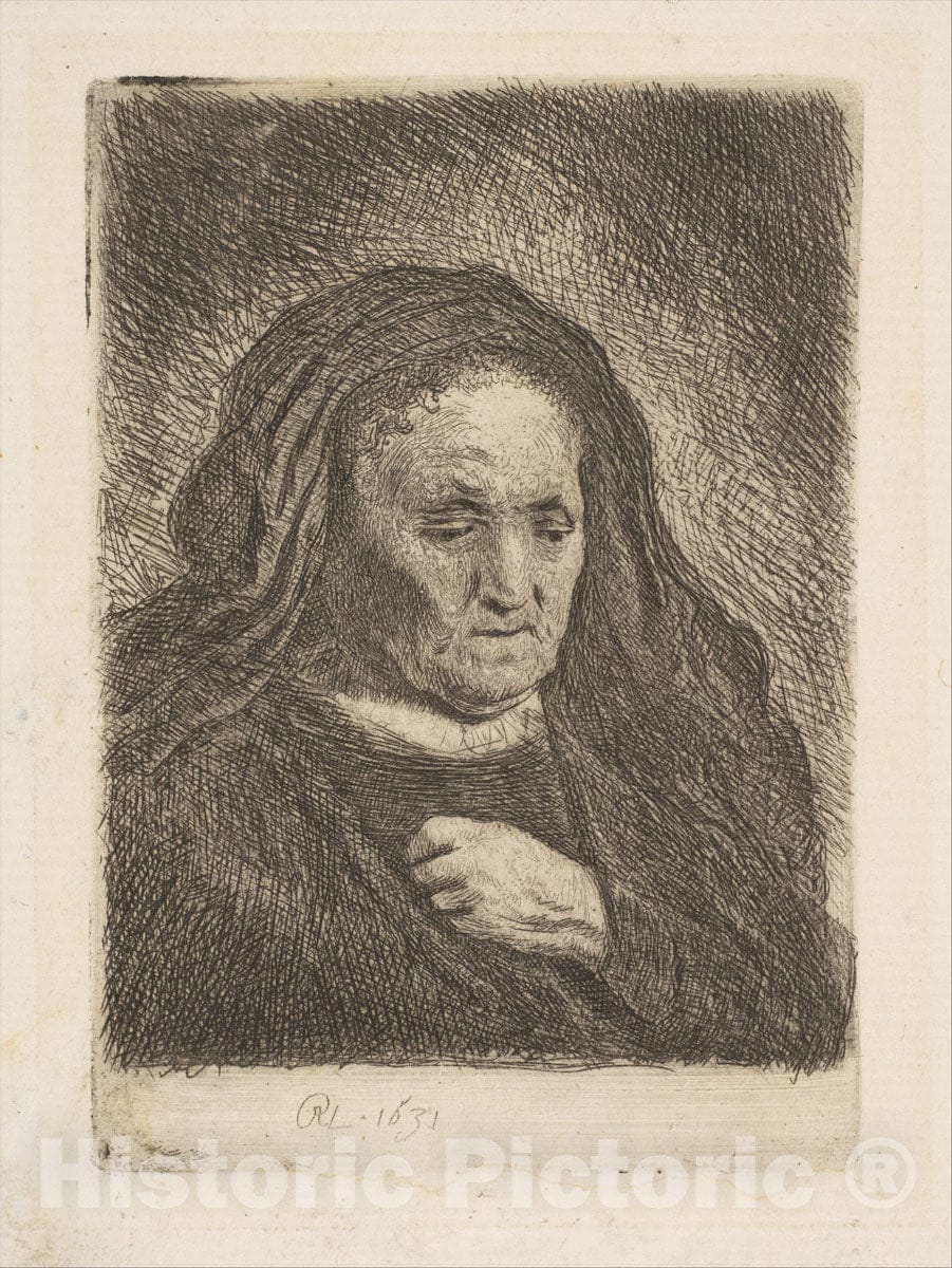 Art Print : Rembrandt (Rembrandt Van Rijn) - The Artist's Mother with Her Hand on Her Chest v.2 : Vintage Wall Art