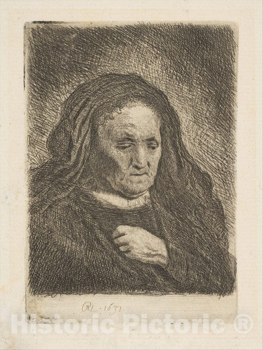 Art Print : Rembrandt (Rembrandt Van Rijn) - The Artist's Mother with Her Hand on Her Chest v.2 : Vintage Wall Art