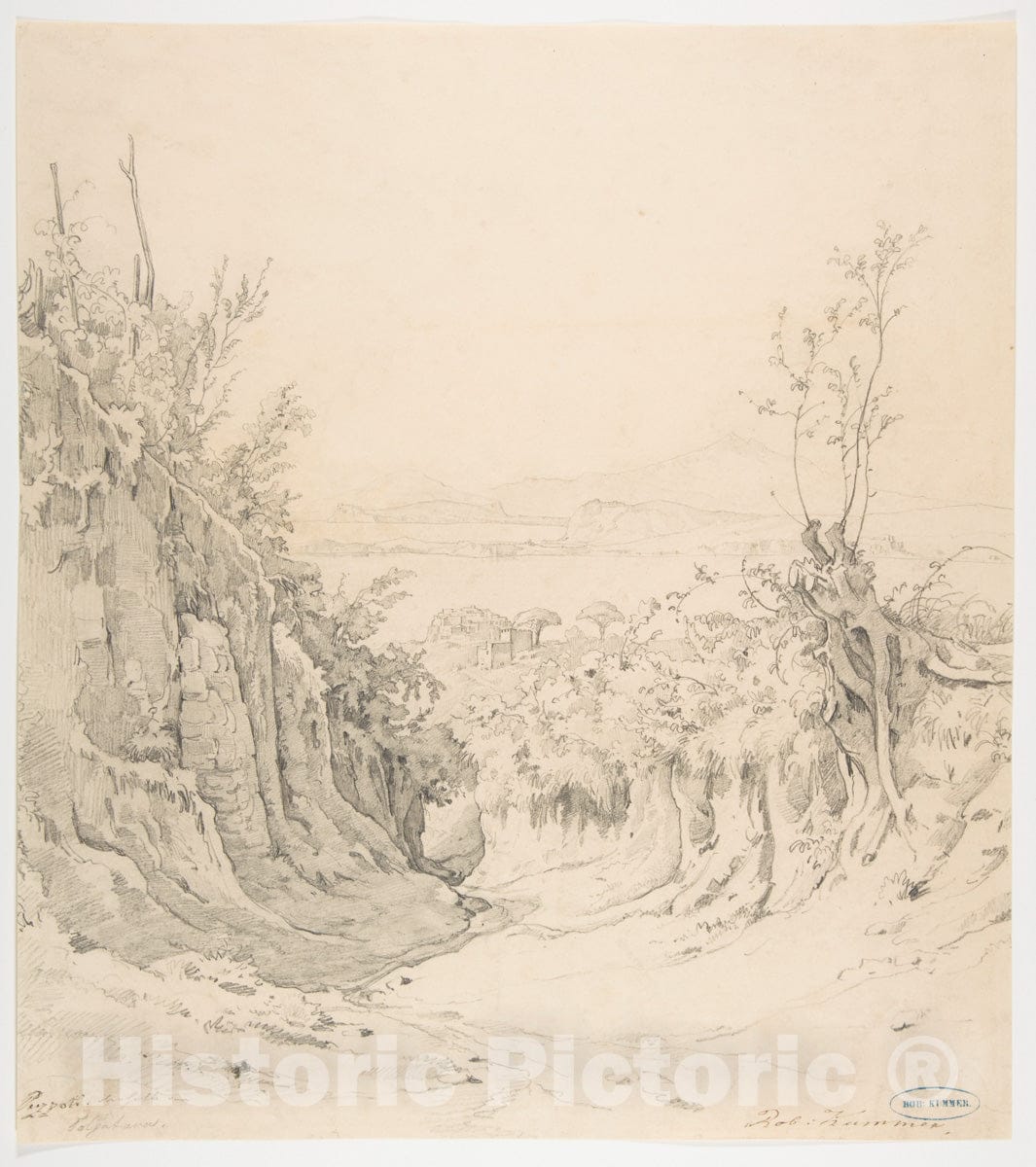 Art Print : Robert Kummer - A View of Pozzuoli, seen from The Northeast : Vintage Wall Art