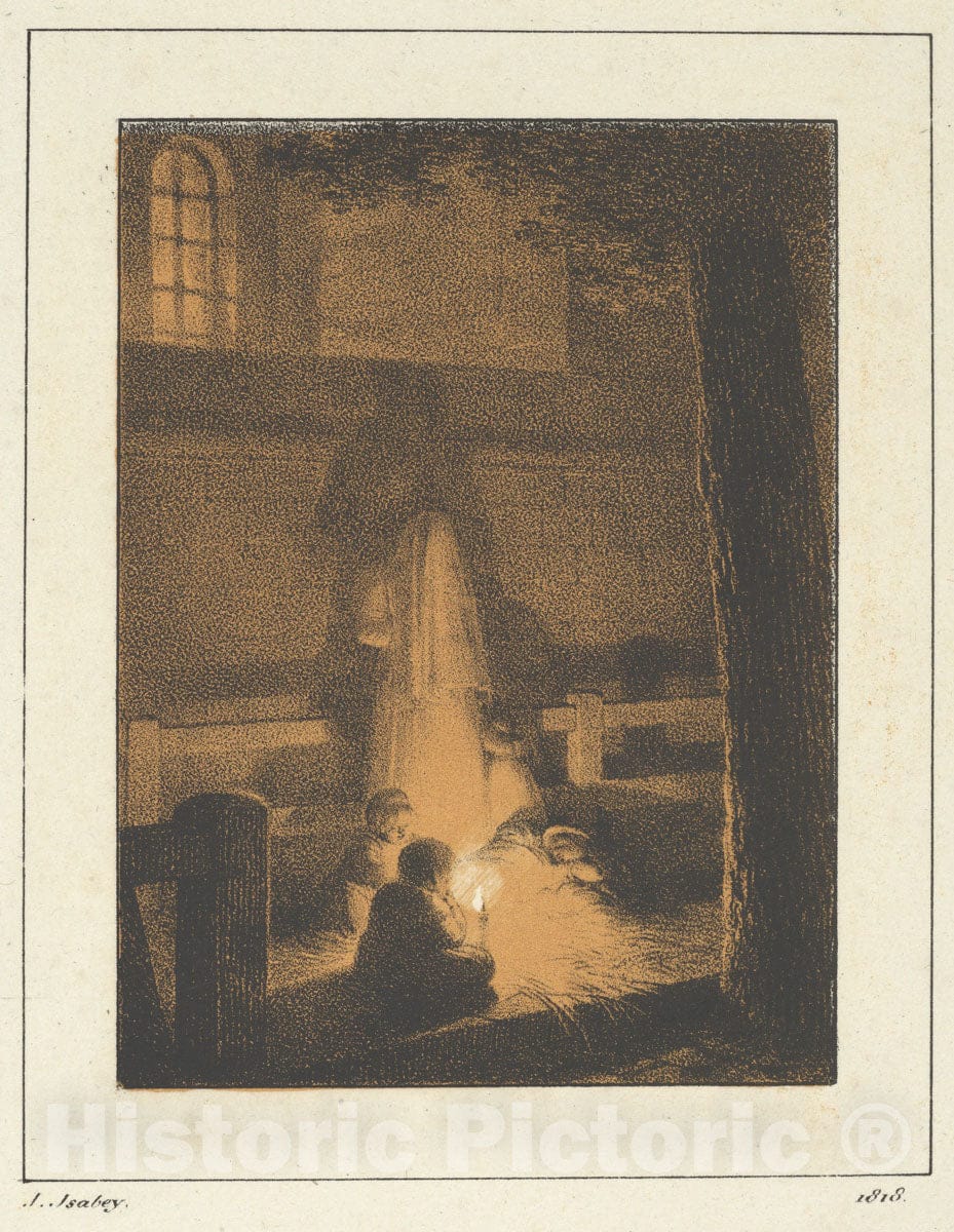 Art Print : Jean-Baptiste Isabey - Children Holding a Candle in a Church : Vintage Wall Art