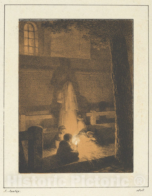 Art Print : Jean-Baptiste Isabey - Children Holding a Candle in a Church : Vintage Wall Art