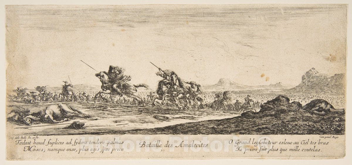 Art Print : Etched by Stefano Della Bella - The Battle of The Amalekites : Vintage Wall Art