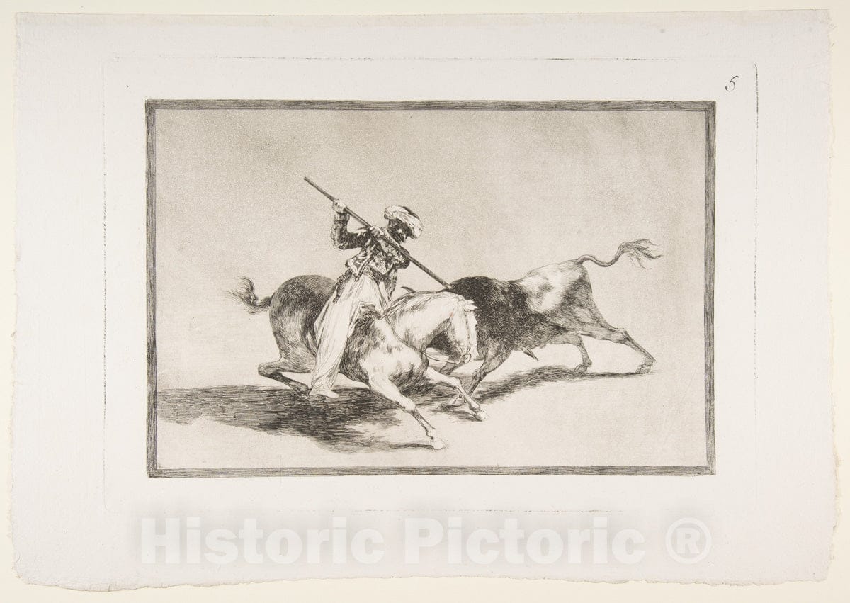 Art Print : Goya - Plate 5 from 'The Tauromaquia': The Spirited Moor Gazul is The First to Spear Bulls According to The Rules : Vintage Wall Art