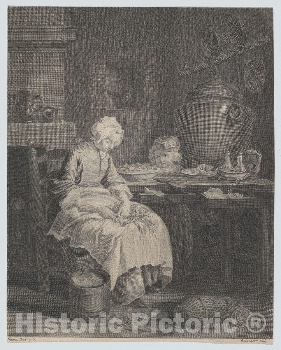 Art Print : Jacques Firmin Beauvarlet - The Salad Washer : Vintage Wall Art