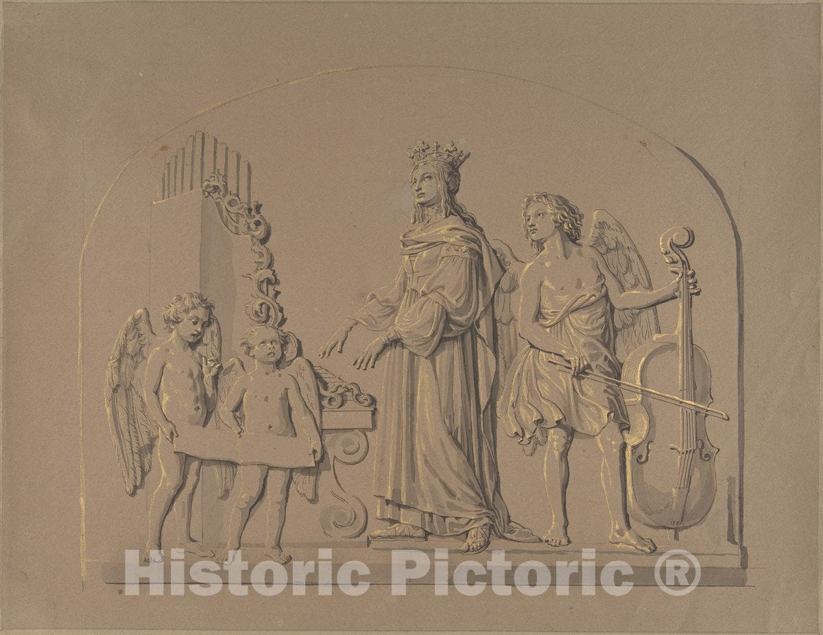 Art Print : Johann Gottfried Schadow - Saint Cecilia at The Organ, Flanked by Angels Making Music : Vintage Wall Art