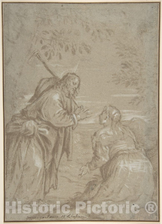 Art Print : Jacopo Bassano (Jacopo da Ponte) - Christ Appearing to Saint Mary Magdalen (Noli Me Tangere). : Vintage Wall Art