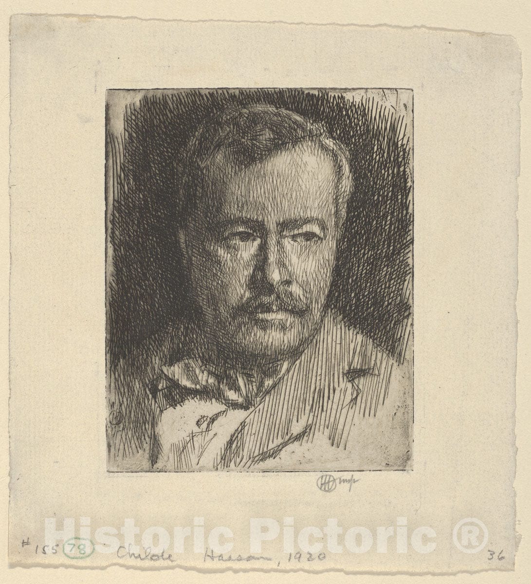 Art Print : Childe Hassam - C.H. (Self-Portrait) : Vintage Wall Art