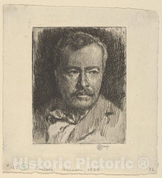 Art Print : Childe Hassam - C.H. (Self-Portrait) : Vintage Wall Art