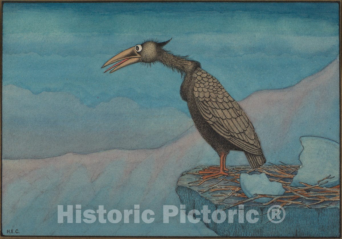 Art Print : Herbert E. Crowley - Newly Hatched Bird of Prey, Possibly a Wiggle Much Design : Vintage Wall Art
