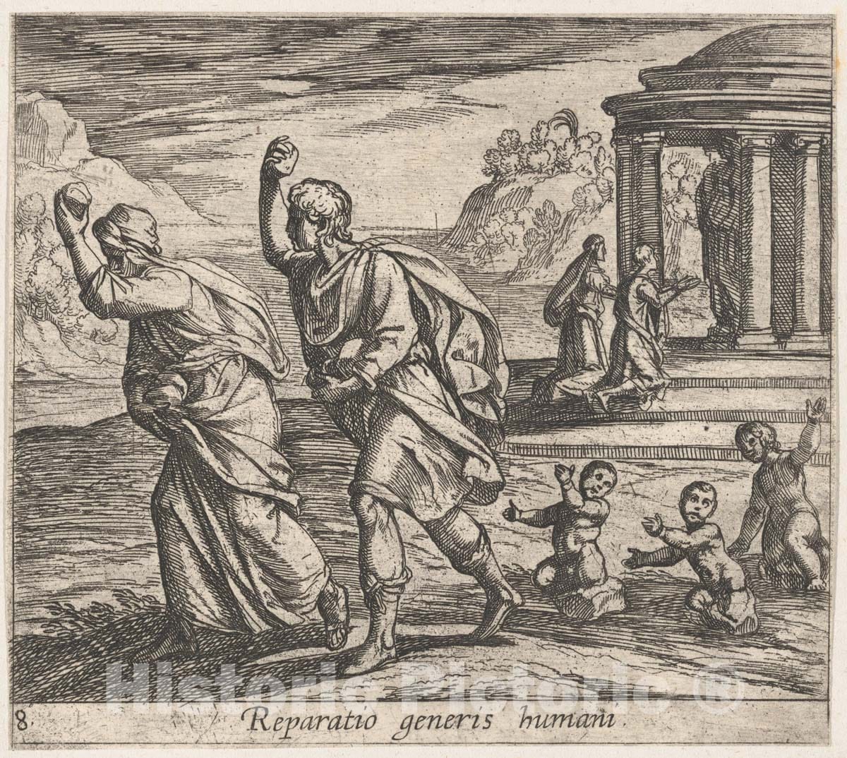 Art Print : Antonio Tempesta - Plate 8: The Rebirth of Mankind (Reparatio generis humani), from Ovid's 'Metamorphoses' : Vintage Wall Art