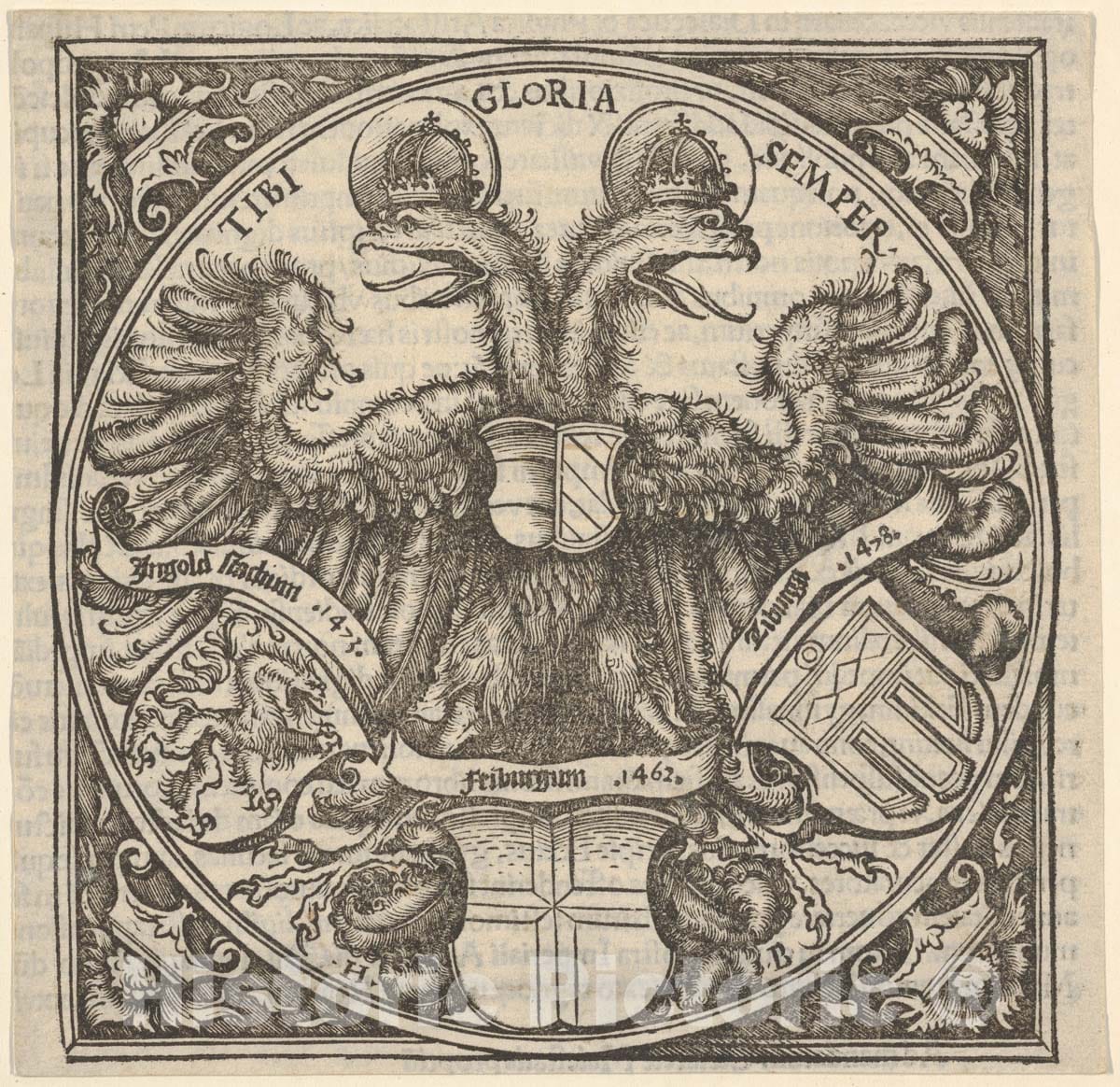 Art Print : Imperial Double Eagle with The Coat of Arms of Ingolstadt - Artist: Johann Miller - Created: 1516 : Vintage Wall Art