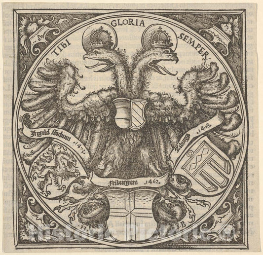 Art Print : Imperial Double Eagle with The Coat of Arms of Ingolstadt - Artist: Johann Miller - Created: 1516 : Vintage Wall Art