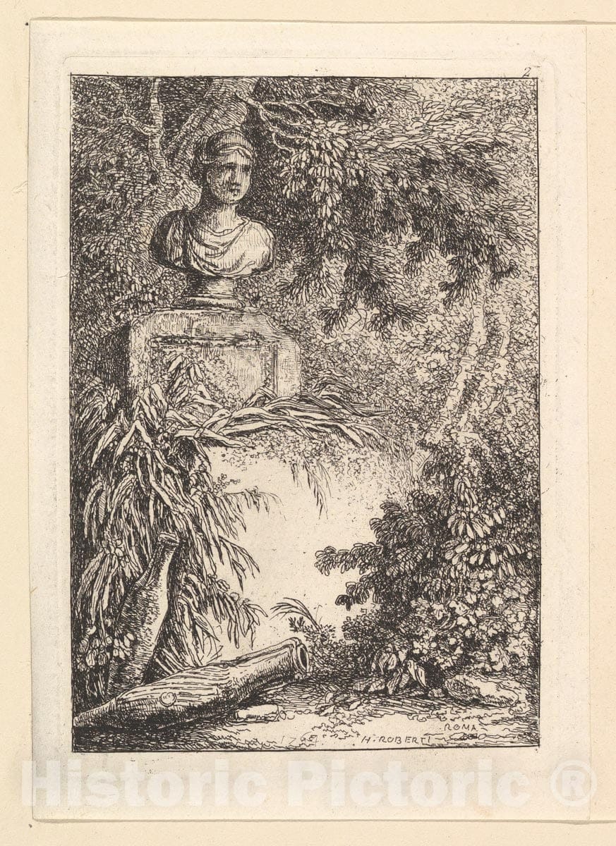 Art Print : Hubert Robert - Le Buste : Vintage Wall Art