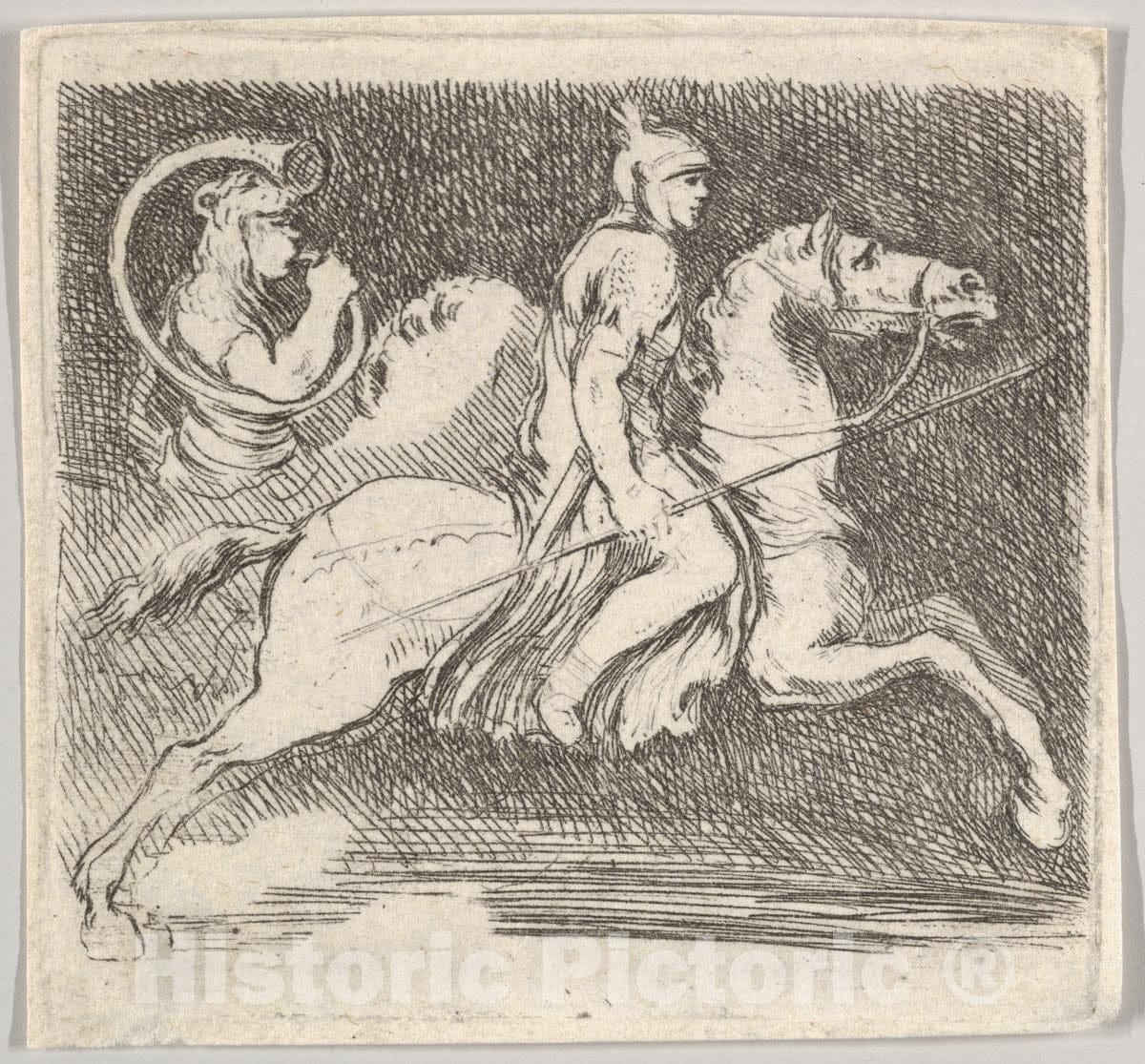 Art Print : Plate 20: a Soldier in Profile Galloping to The Right Holding a Lance in his Right Hand - Artist: Stefano Della Bella - Created: c1646 : Vintage Wall Art