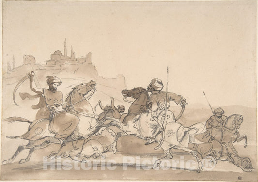 Art Print : Théodore Gericault - Combat of Oriental Horsemen : Vintage Wall Art