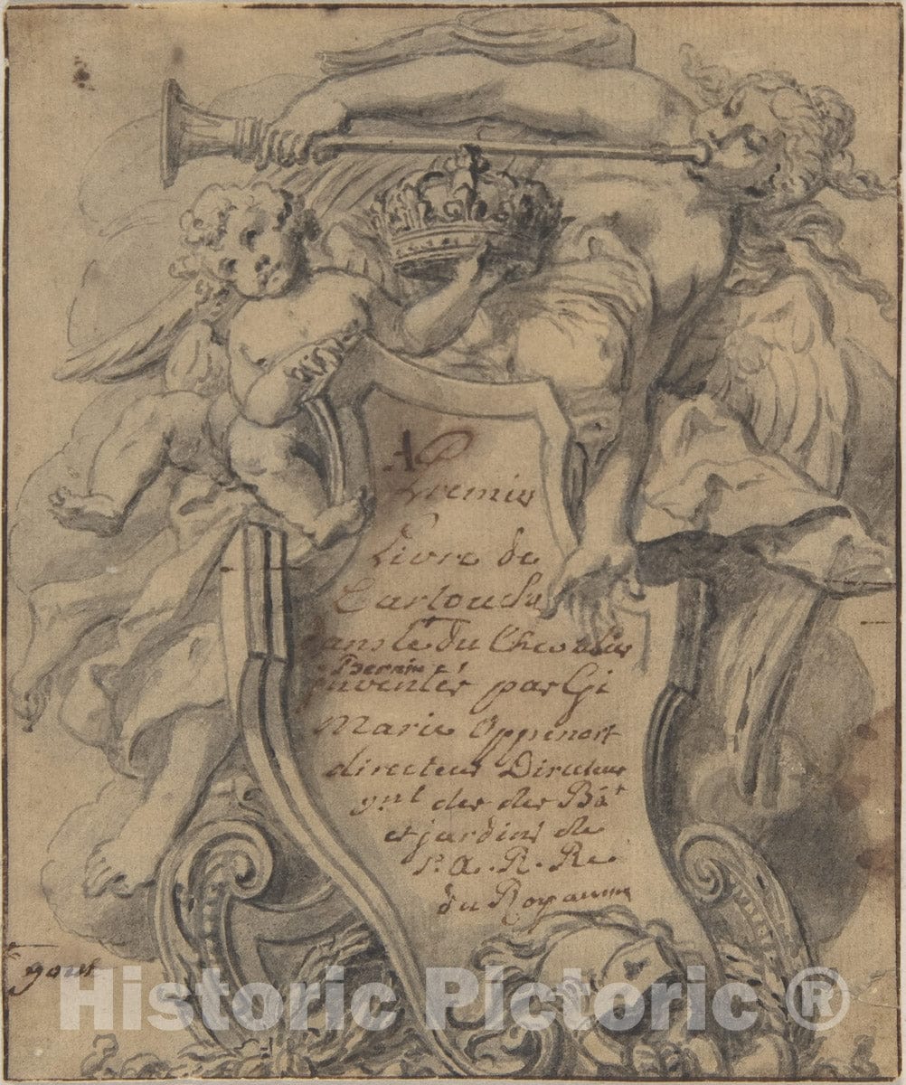 Art Print : Gilles-Marie Oppenord - Study for a Cartouche 1 : Vintage Wall Art
