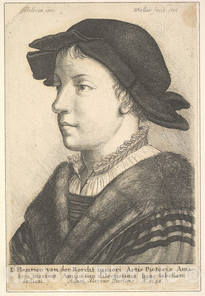 Art Print : Wenceslaus Hollar - Young Man Wearing a hat in Profile to Left : Vintage Wall Art