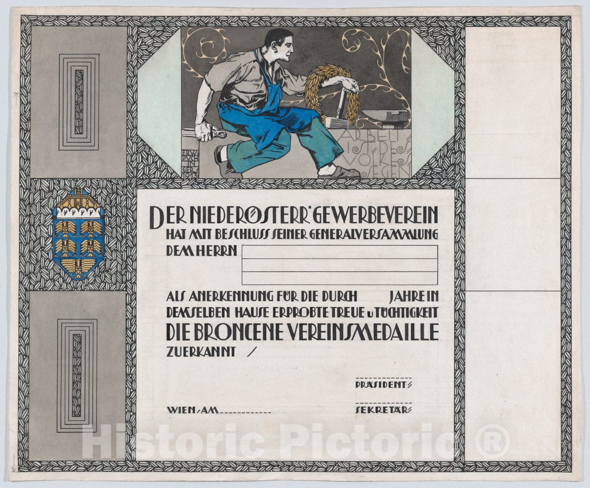 Art Print : Erwin Puchinger - Design for a Certificate of citizenship, Awarded by The City of Vienna - 435993 : Vintage Wall Art
