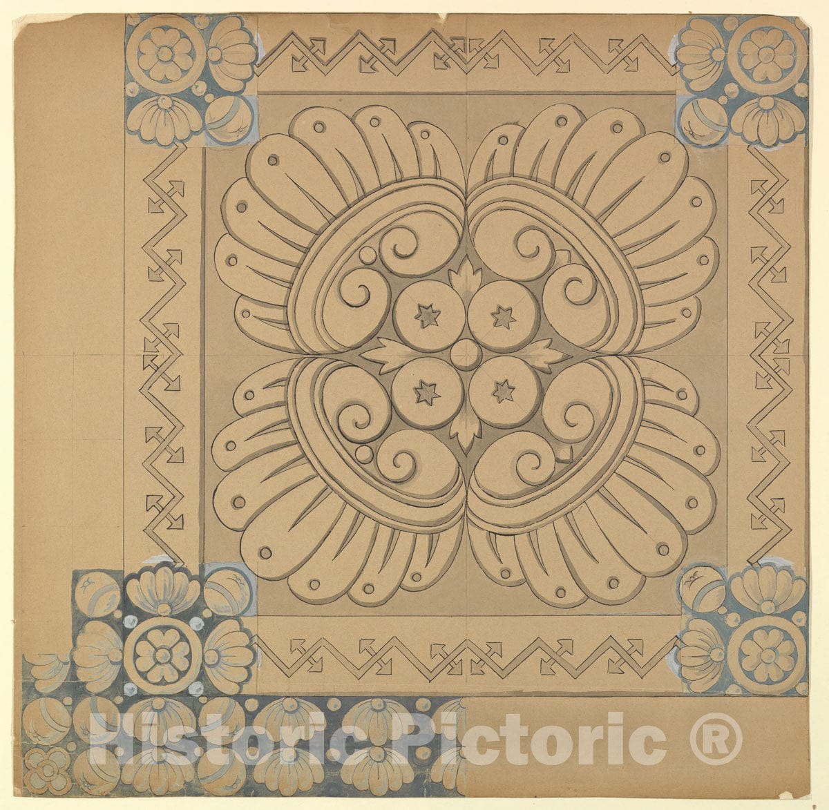 Art Print : Carl Faber, Stuttgart - Design for Ornamented Tile 1 : Vintage Wall Art