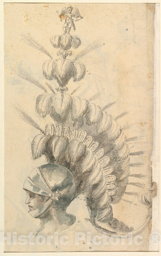 Art Print : Possibly by Baccio del Bianco - Design for an with Tournament Headdress : Vintage Wall Art