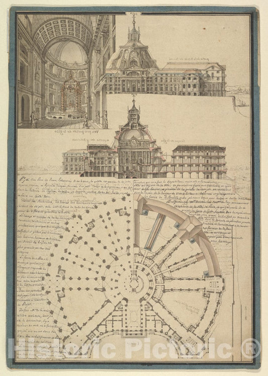 Art Print : de la Maire - Architectural Drawing for a Chapel and Hospital : Vintage Wall Art