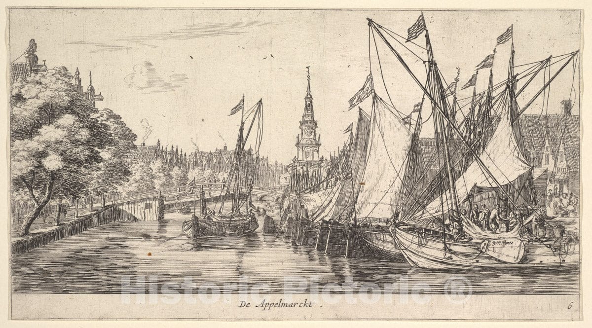 Art Print : Reinier Nooms, Called Zeeman - De Appelmarckt (The Apple Market), from Views in Amsterdam, Plate 6 : Vintage Wall Art