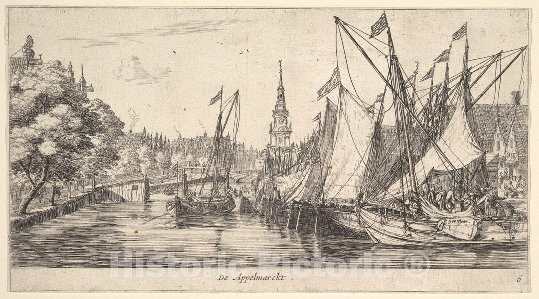 Art Print : Reinier Nooms, Called Zeeman - De Appelmarckt (The Apple Market), from Views in Amsterdam, Plate 6 : Vintage Wall Art