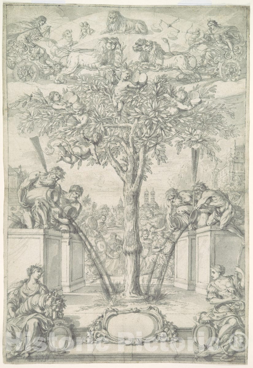 Art Print : Jonas Umbach - an Allegory of The Union of The House of Orange and The Wittelsbach Family (Design for a Title Page of a Thesis) : Vintage Wall Art