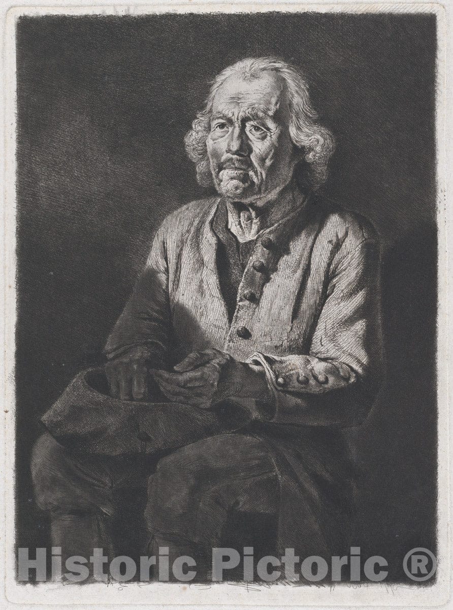 Art Print : Jean Jacques de Boissieu - Seated Beggar: Portrait of Old Girard, a Peasant from Chasselay : Vintage Wall Art