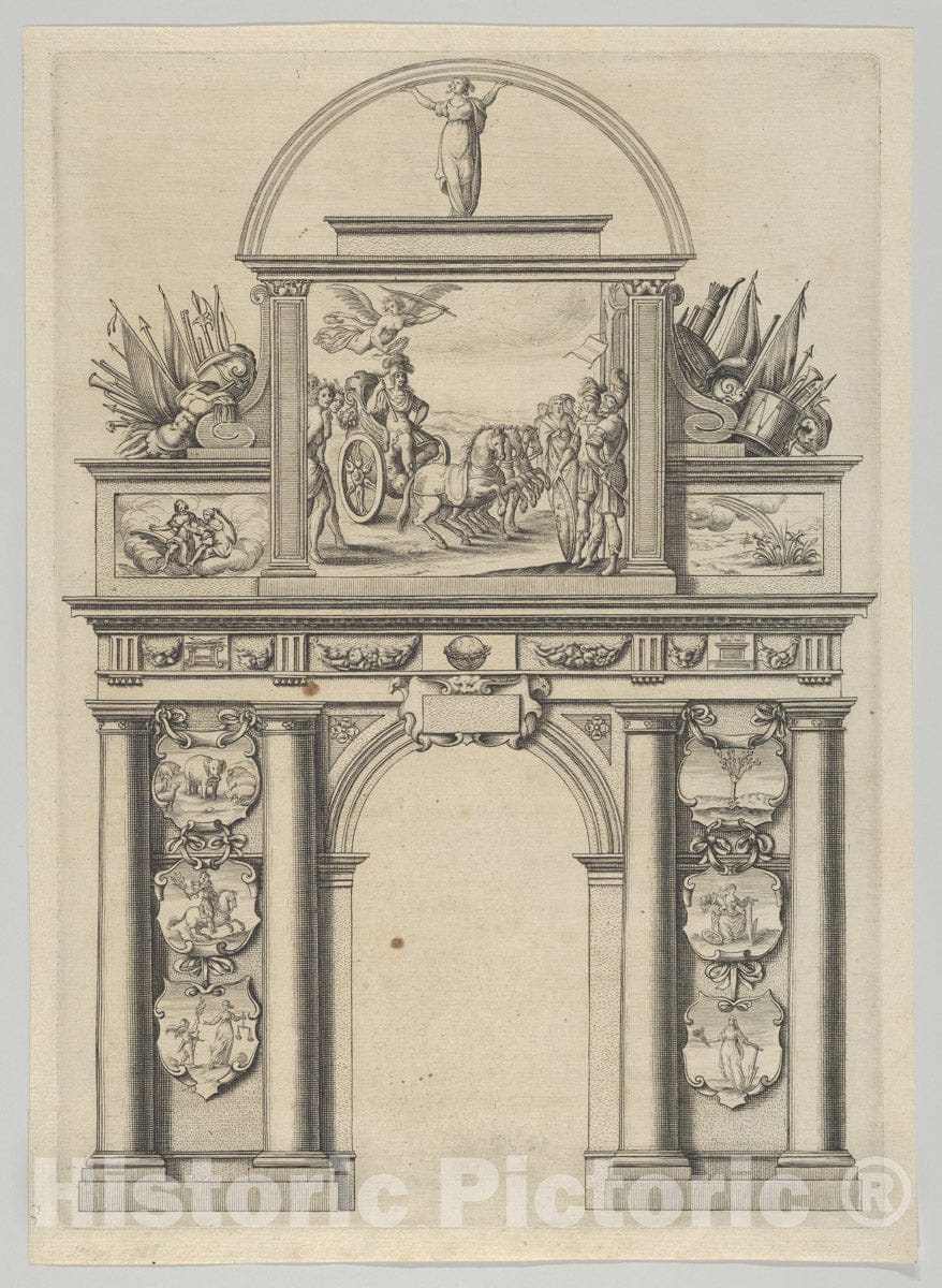 Art Print : Melchior Tavernier - Triumphal Arch, from 'Éloges et Discours sur la triomphante réception du Roy en sa Ville de Paris .' by Jean-Baptiste de Machault 4 : Vintage Wall Art