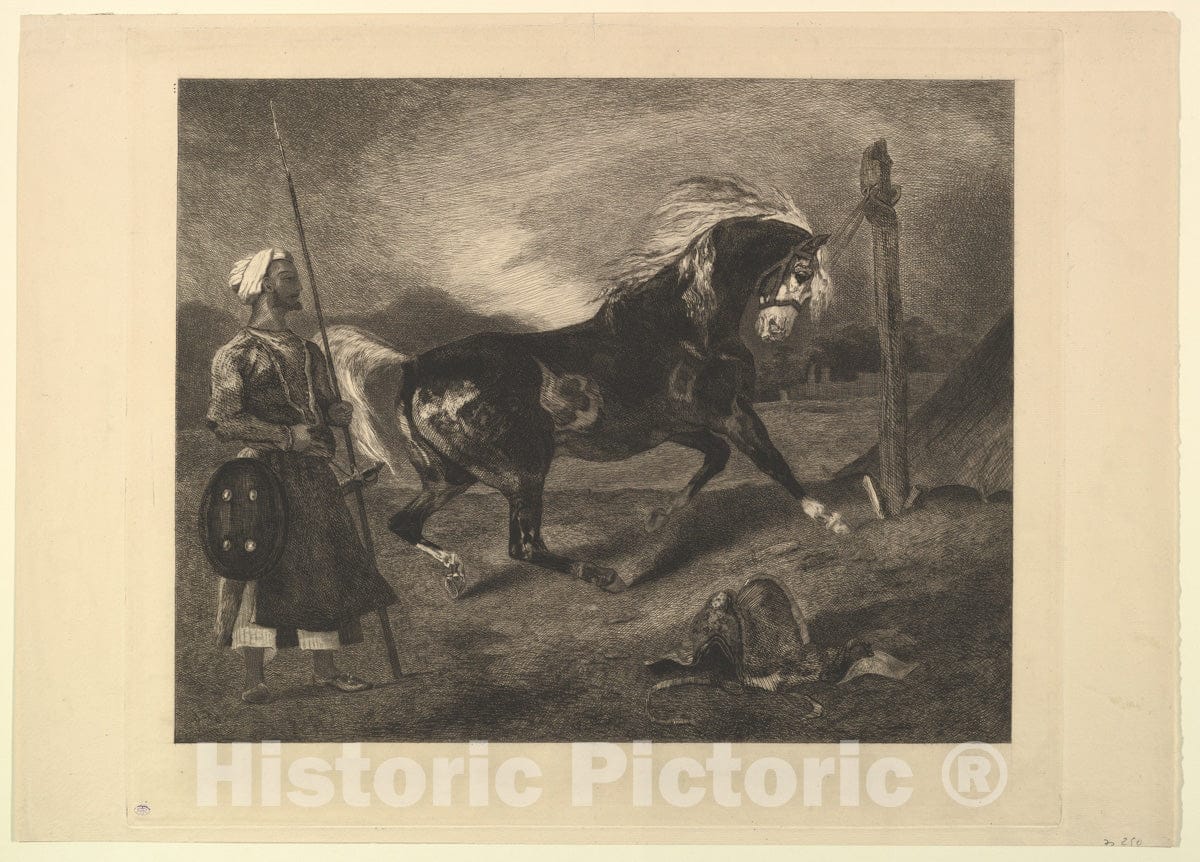 Art Print : Félix Bracquemond - Arab Horse at The Post : Vintage Wall Art