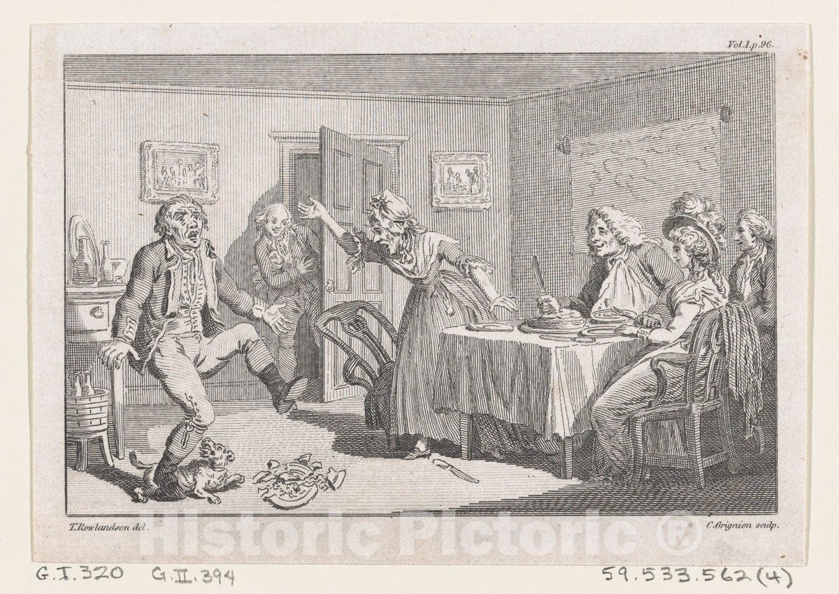 Art Print : Humphry Clinker Smashing a Dish at Dinner - Artist: Thomas Rowlandson - Created: 1793 : Vintage Wall Art