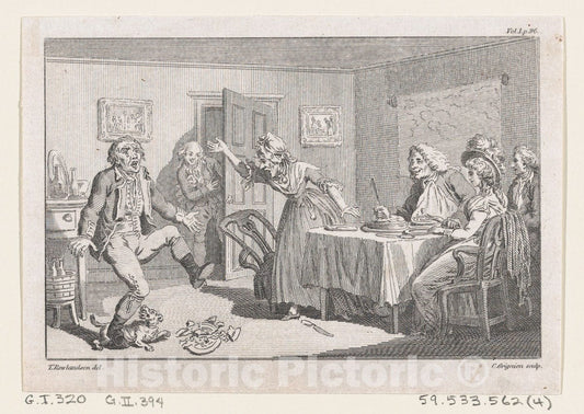 Art Print : Humphry Clinker Smashing a Dish at Dinner - Artist: Thomas Rowlandson - Created: 1793 : Vintage Wall Art