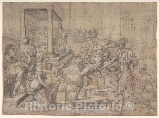 Art Print : Jean Cousin The Elder - Amya Petitioning Faustus for The Custody of Saint Mamas : Vintage Wall Art