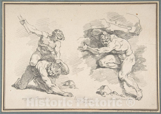 Art Print : Jean Honoré Fragonard - Hercules and Cacus, After Annibale Carracci, and The Destruction of Enceladus, After Agostino Carracci : Vintage Wall Art