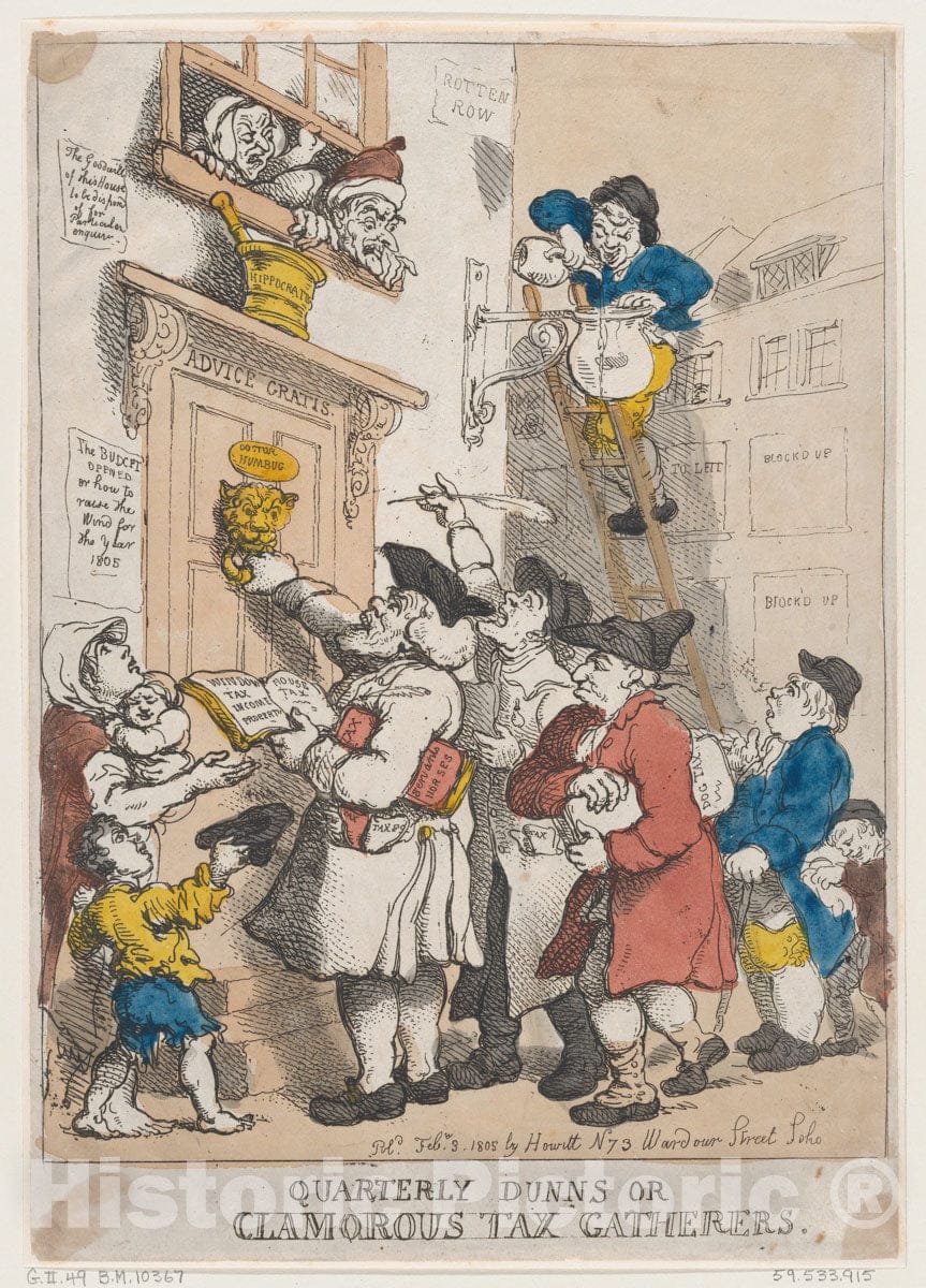 Art Print : Thomas Rowlandson - Quarterly Dunns, or Clamorous Tax Gatherers : Vintage Wall Art