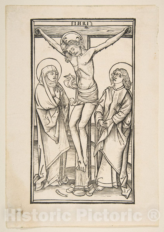 Art Print : Anonymous, 15th Century - Christ on The Cross with The Virgin and Saint John : Vintage Wall Art