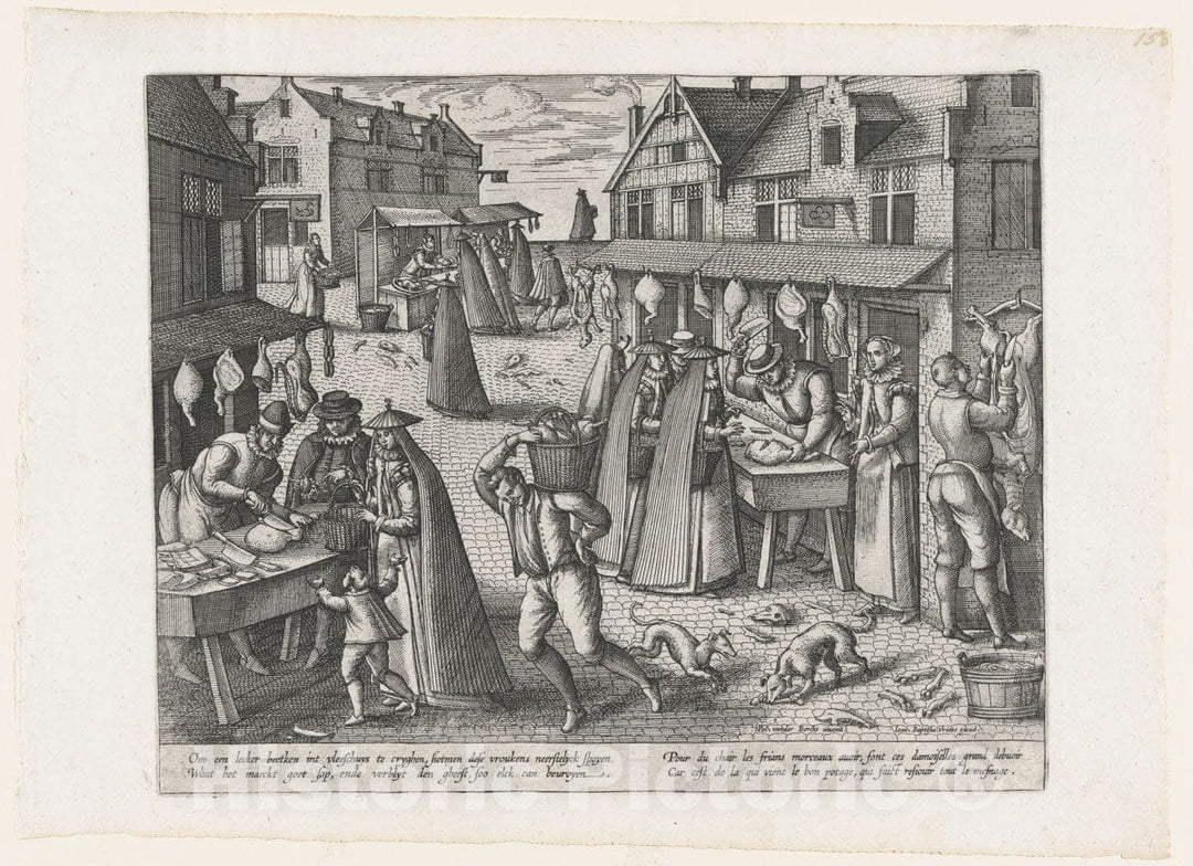 Art Print : Peeter Van der Borcht - Meat Market, from The Pair Meat Market and Vegetable Market : Vintage Wall Art