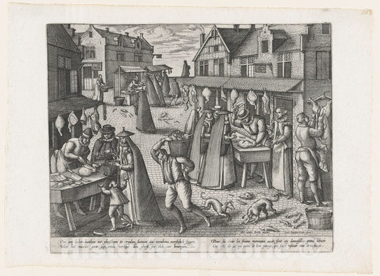 Art Print : Peeter Van der Borcht - Meat Market, from The Pair Meat Market and Vegetable Market : Vintage Wall Art
