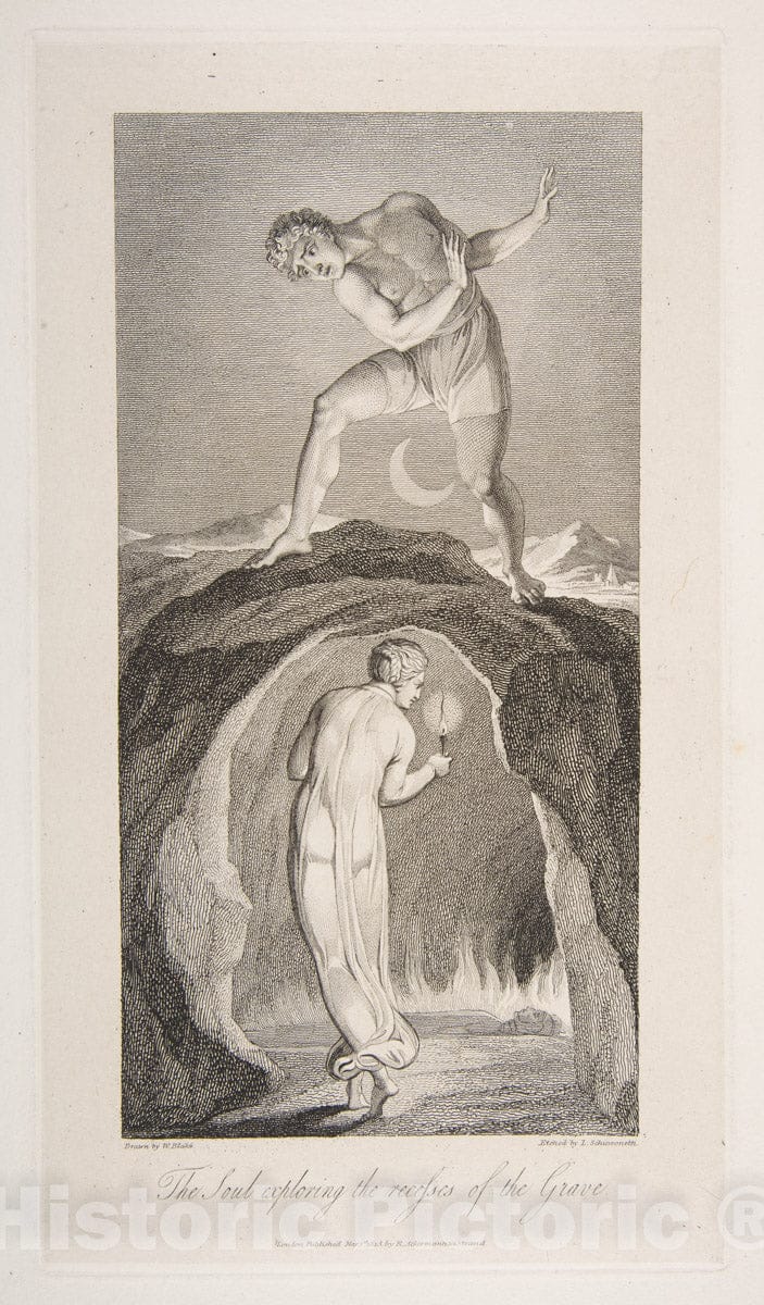 Art Print : Luigi Schiavonetti - The Soul Exploring The Recesses of The Grave, from The Grave, a Poem by Robert Blair : Vintage Wall Art