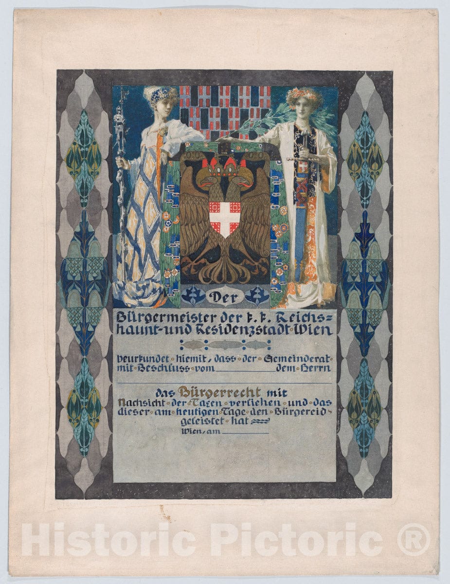 Art Print : Design for a Certificate to accompany The Award of a Bronze Medal - Artist: Erwin Puchinger - Created: : Vintage Wall Art