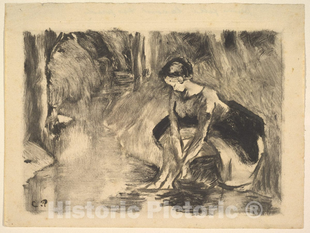 Art Print : Camille Pissarro - A Young Woman Washing Her Feet at The Edge of a Stream : Vintage Wall Art