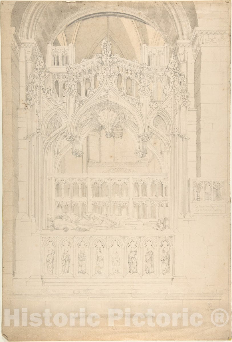 Art Print : Sir Charles Barry - Monument of Bishop Mays, Hereford Castle AD1516 : Vintage Wall Art