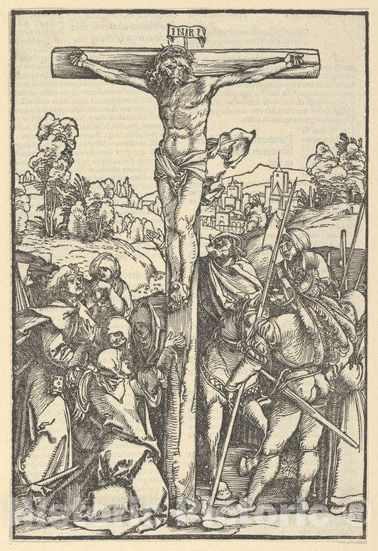 Art Print : Hans Schäufelein - The Crucifixion, from Der beschlossen gart des rosenkranzes Marie : Vintage Wall Art